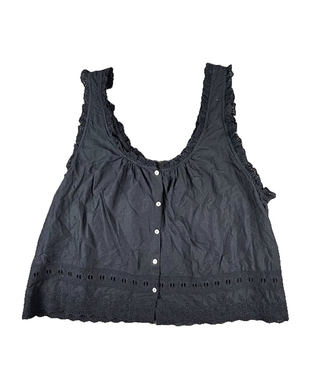 Madewell Black Eyelet Button Front Tank Top